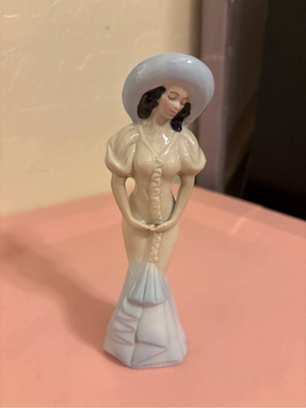 Women Bath & Body Porcelain Figurine Lotion Bottle - Cream & Light Blue